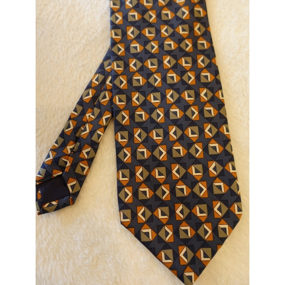 Vintage 90s Structure Abstract Geometric Silk Neck Tie USA Blue Triangle Y2K‎